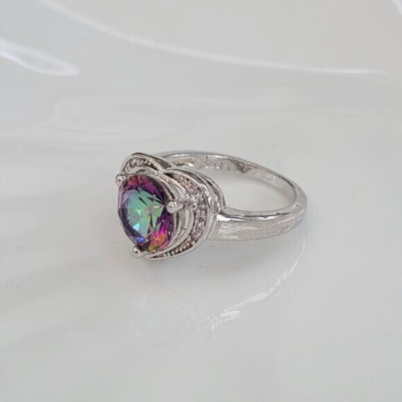 Vintage Boho Sterling Silver Mystic Topaz Heart Ring Size 8 - Picture 3 of 8